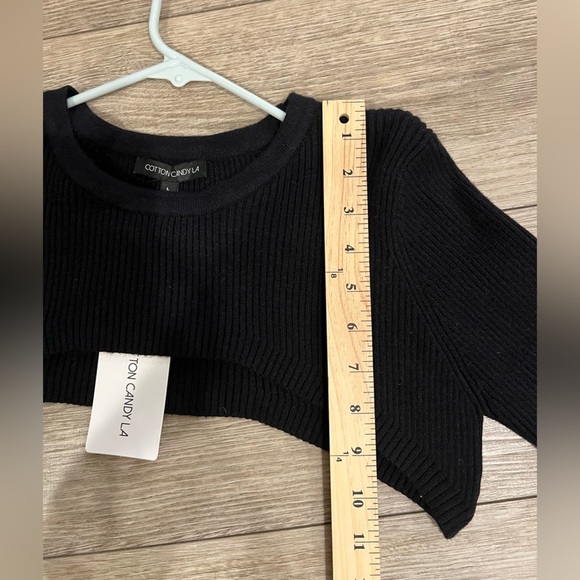 NWT Cotton Candy Large Black Long Sleeve Cut Out Crop Top - Picture 5 of 7